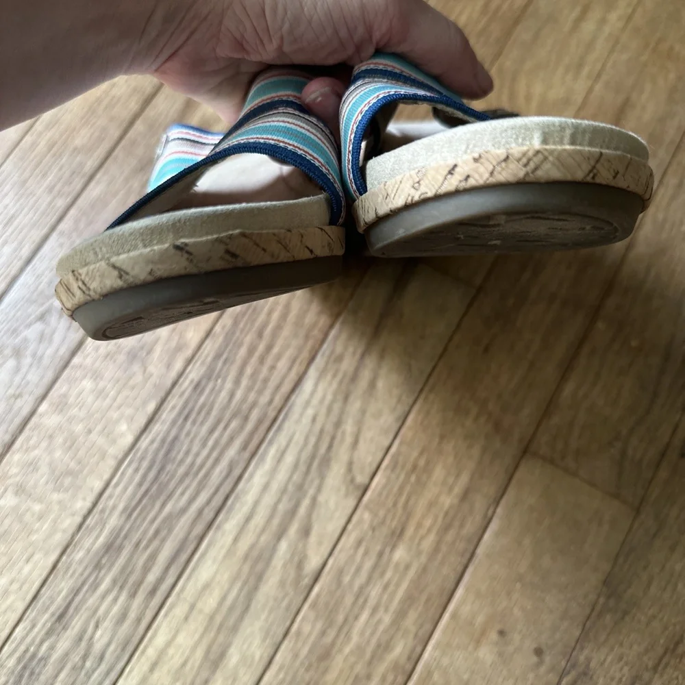 Anne Klein Wedge Sandals Size 7 Striped Sailor Chic Cork Heel Summer‎